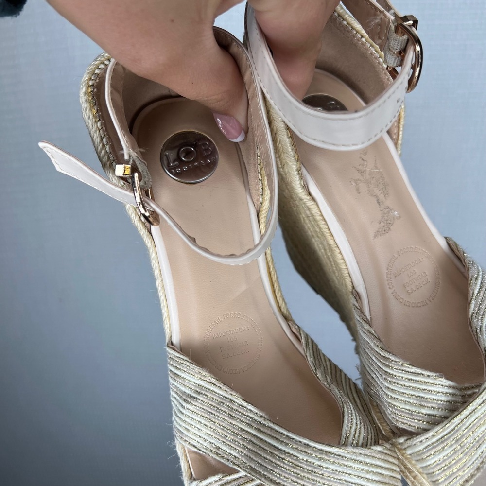 LOB Footwear Womens Espadrille Platform Wedge Sandals Cross Strap Gold Strappy‎ - Picture 3 of 9